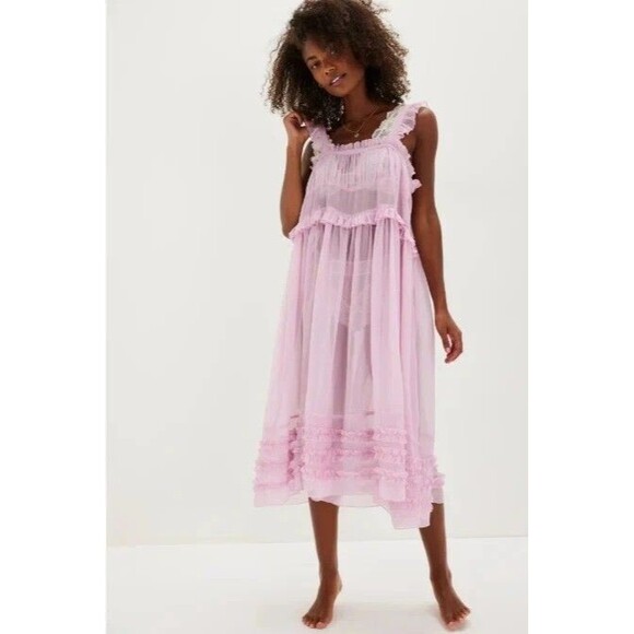 Intimately Free People Moon Phase Midi Slip Dress Tiered Ruffle Sheer XS 280357